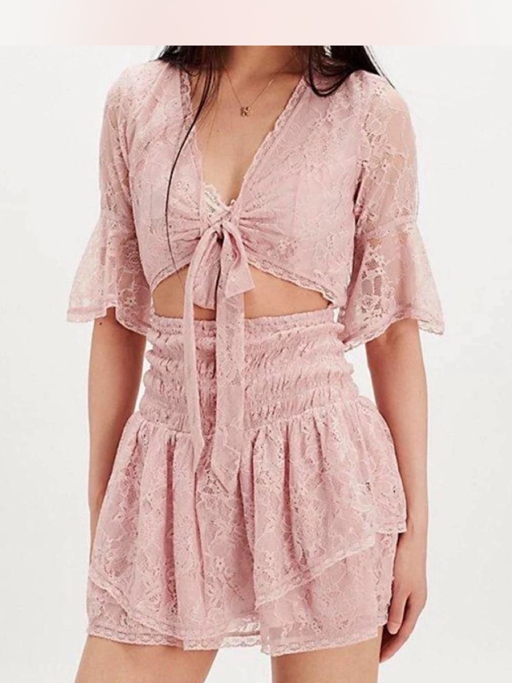 Free People Pink Lace Mini/Midi Dress